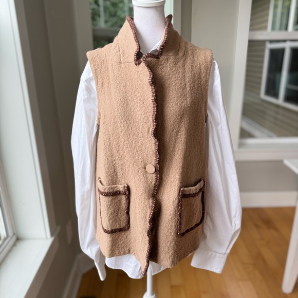 Tahari Tan Brown Embroidered Wool Vest Size XL - Picture 2 of 11